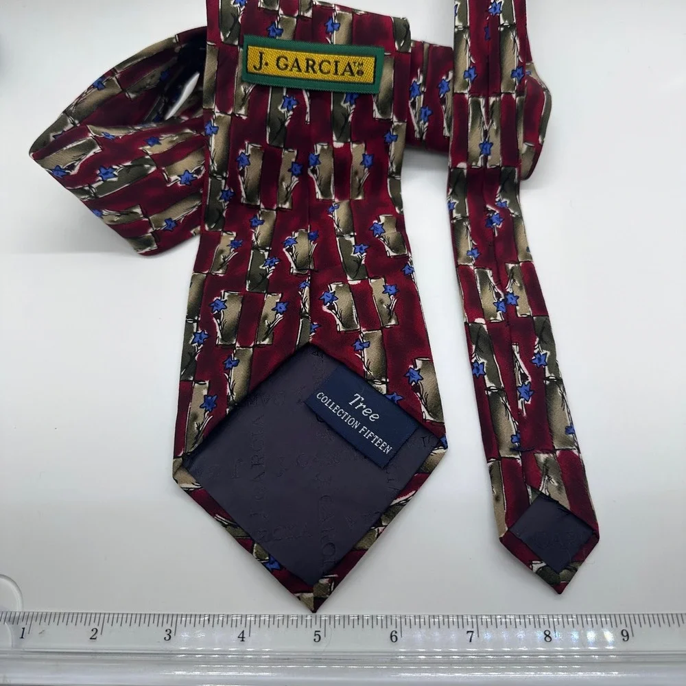 J. Garcia Necktie Floral Burgundy Blue Abstract Silk Tie‎